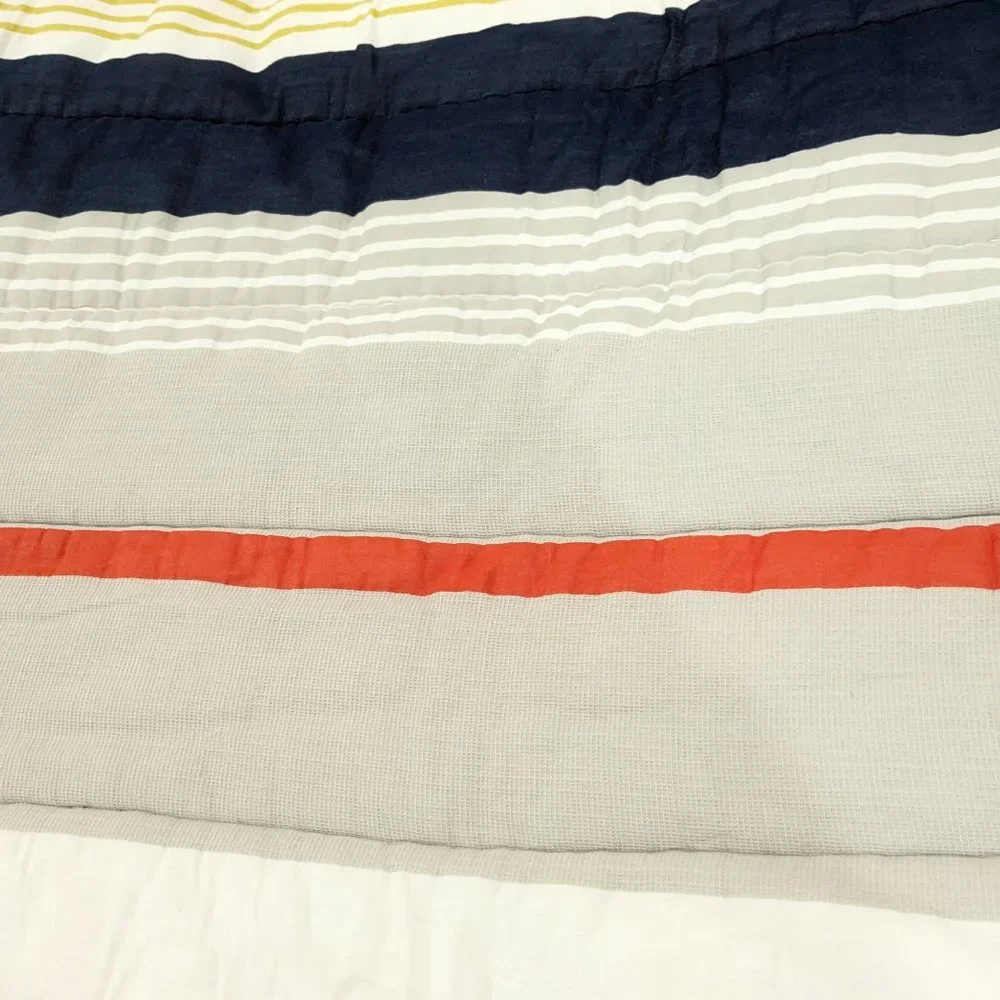 Pottery‎ Barn Teen Wyatt Stripe Comforter Full Queen F/Q blue orange yellow